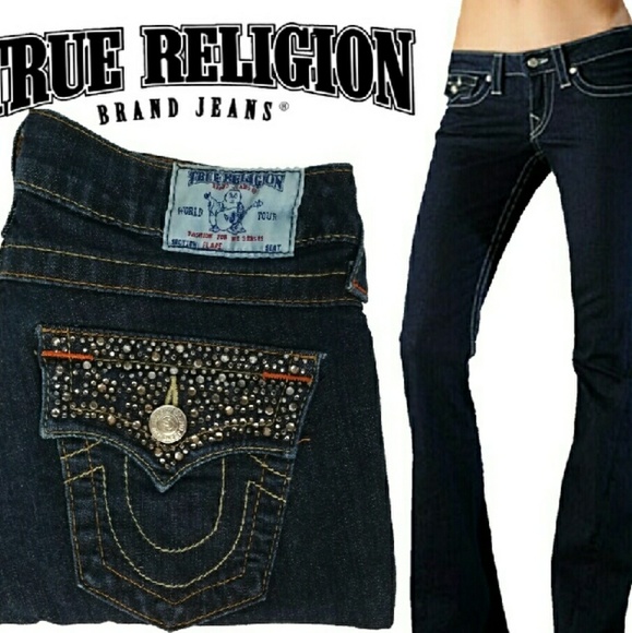 True Religion Denim - True Religion Flare Jeans w/ Rhinestone Flaps